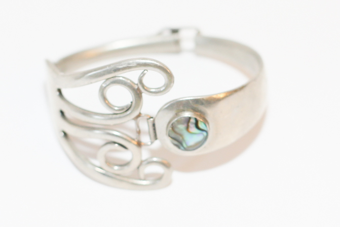 Pair of Silver Toned Mother of Pearl Bracelets