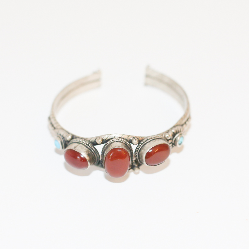 Chalcedony and Turquoise Silver Toned Metal Cuff Bracelet