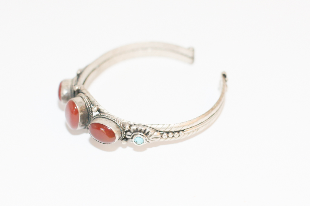 Chalcedony and Turquoise Silver Toned Metal Cuff Bracelet