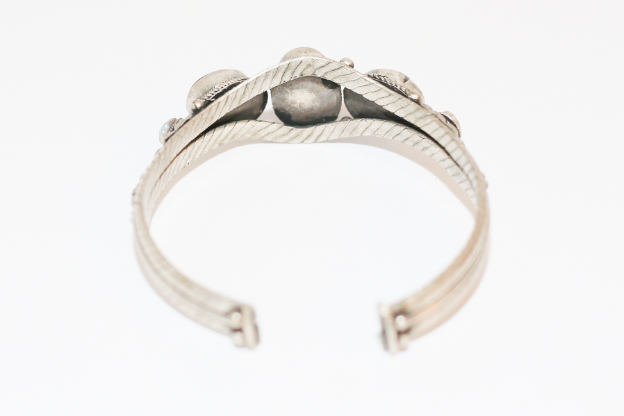 Chalcedony and Turquoise Silver Toned Metal Cuff Bracelet