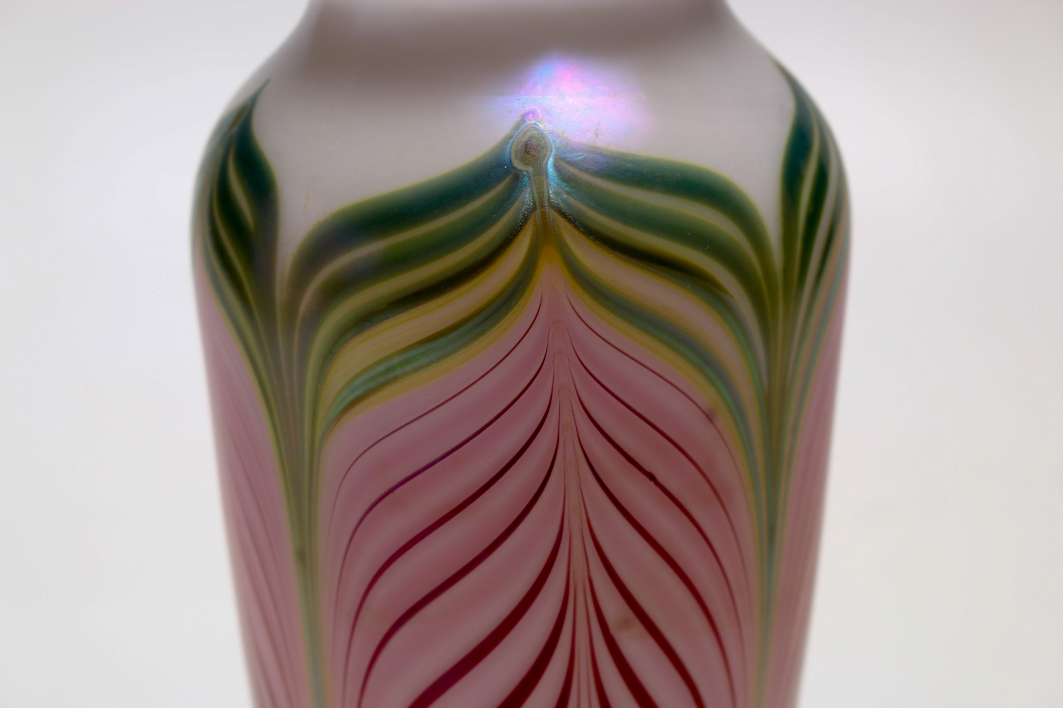 Zellique Studio - Joseph Morel Rose Pink and Green Art Glass Vase