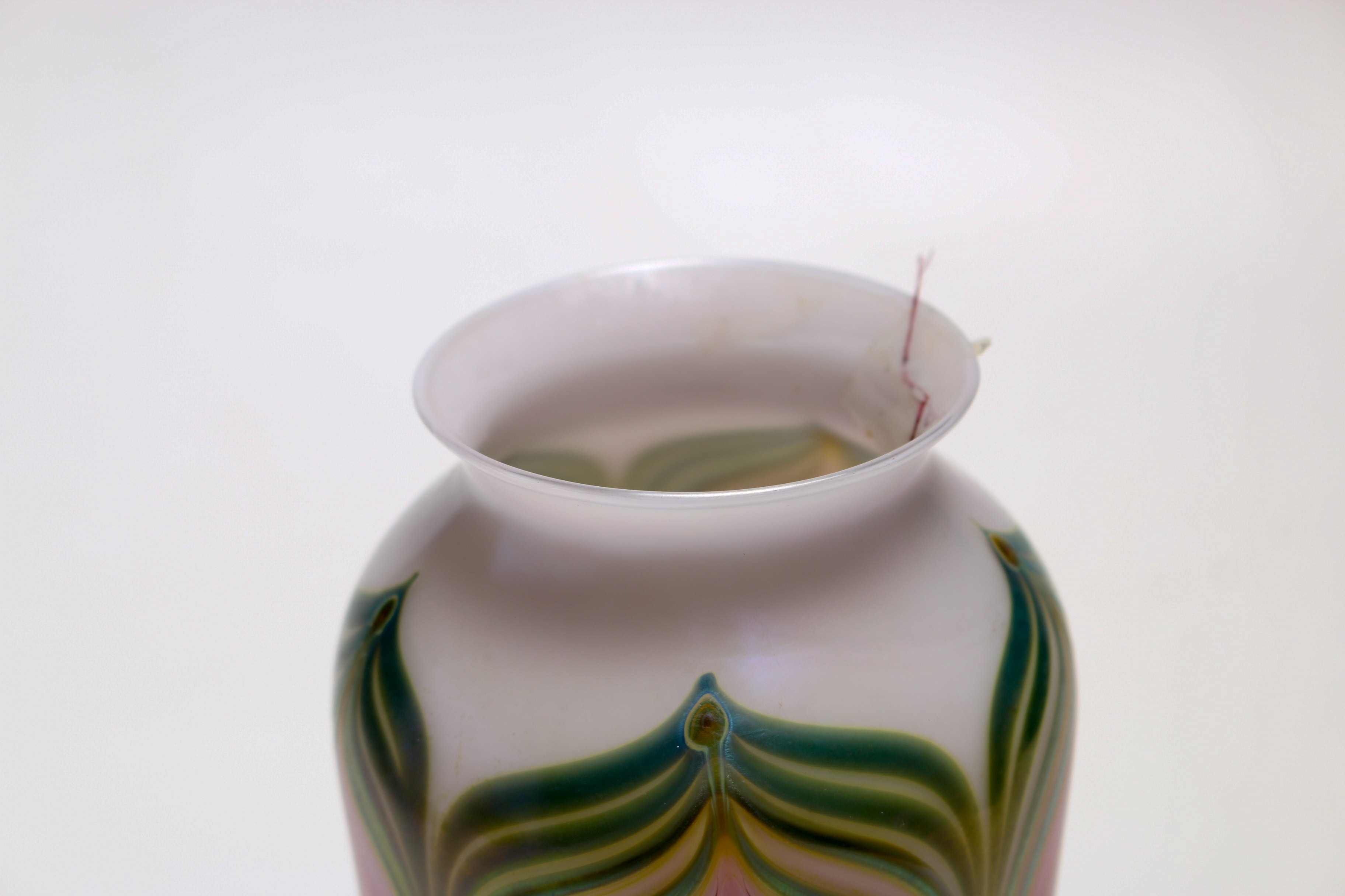 Zellique Studio - Joseph Morel Rose Pink and Green Art Glass Vase