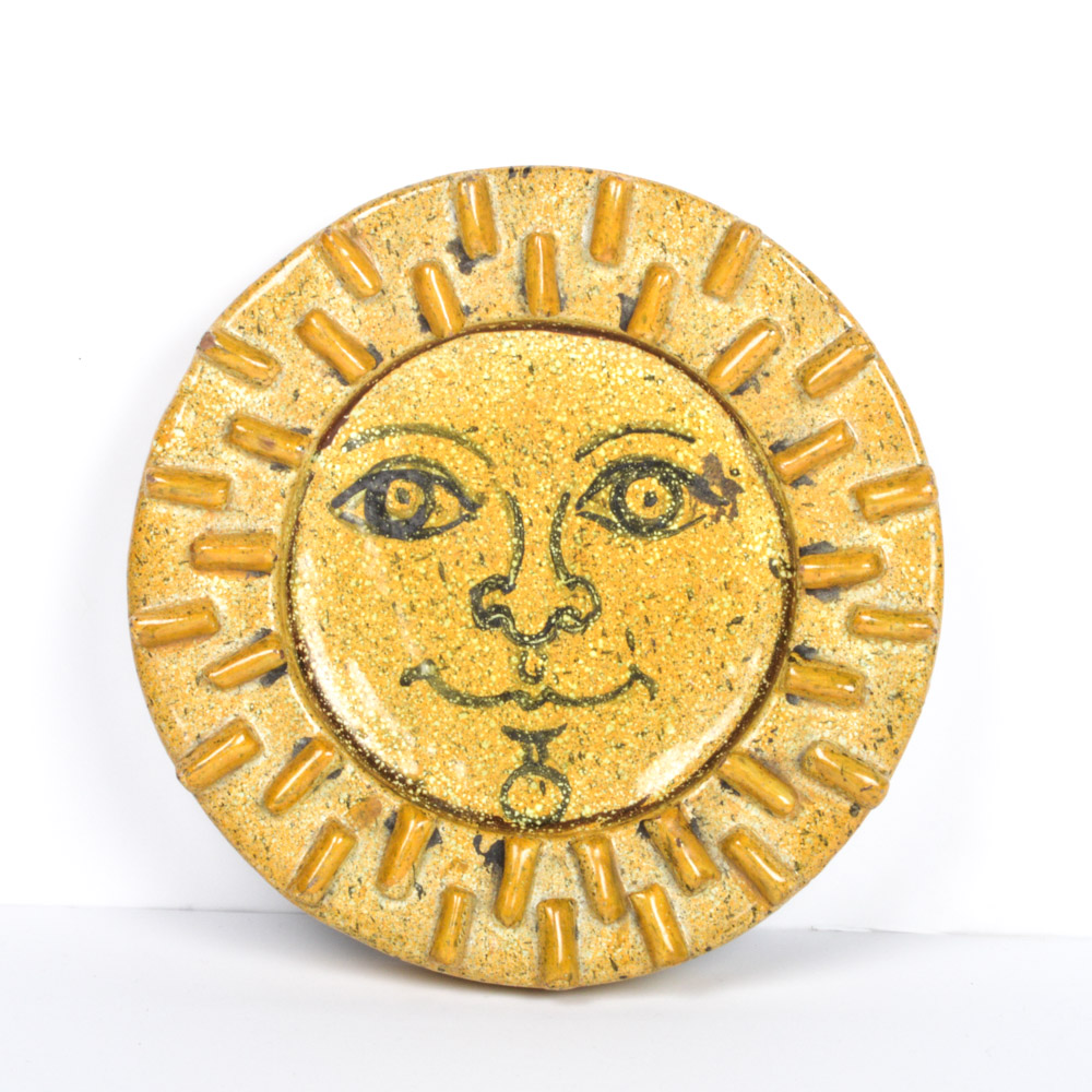 Mid-Century Enamel Pottery "Sunface" from Spain