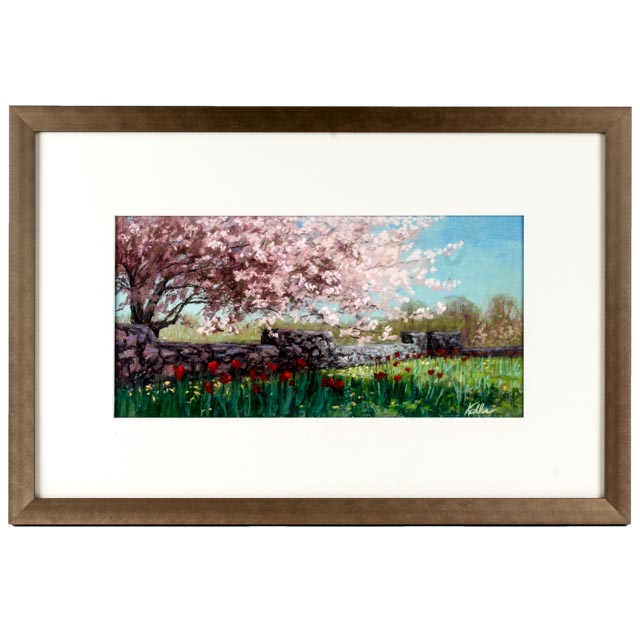 Original Janet Kohler Pastel Painting "Pink Cherry Wall"