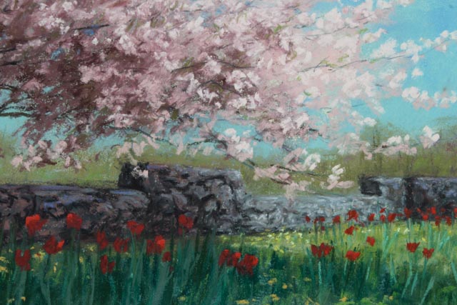 Original Janet Kohler Pastel Painting "Pink Cherry Wall"