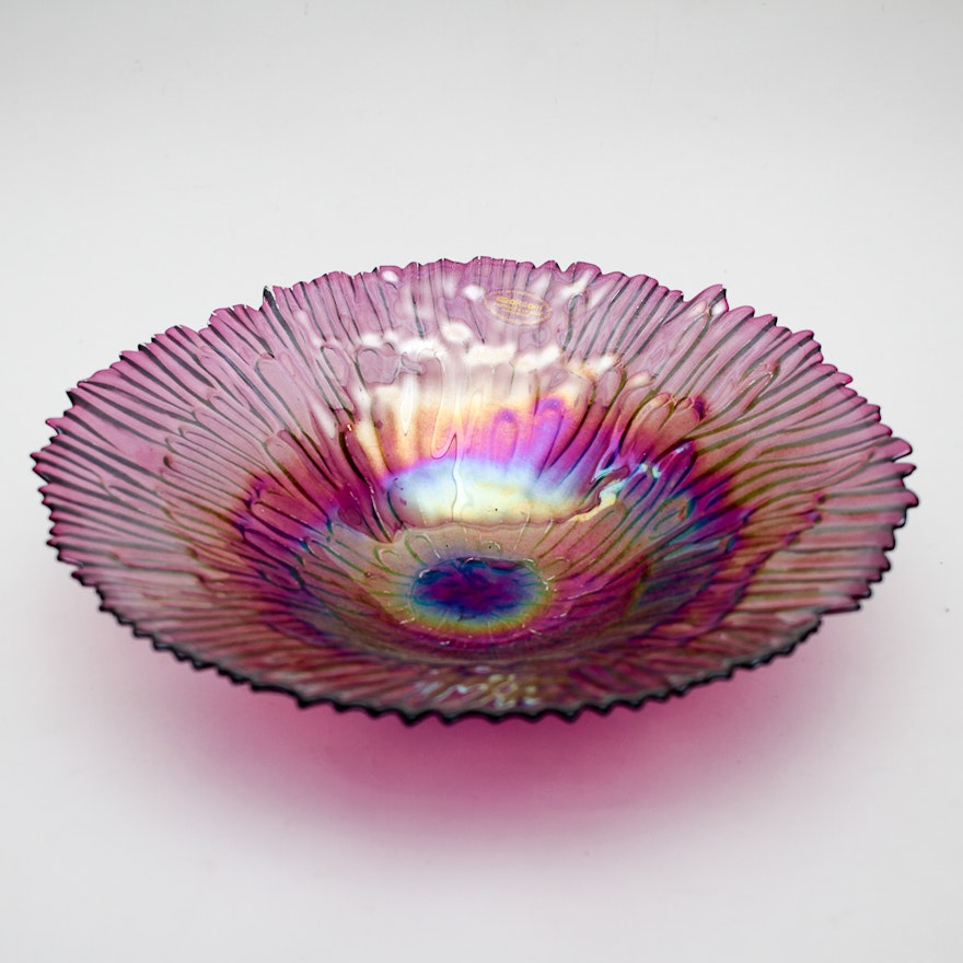 Handmade Turkish Ackam Purple Iridescent Art Glass Bowl