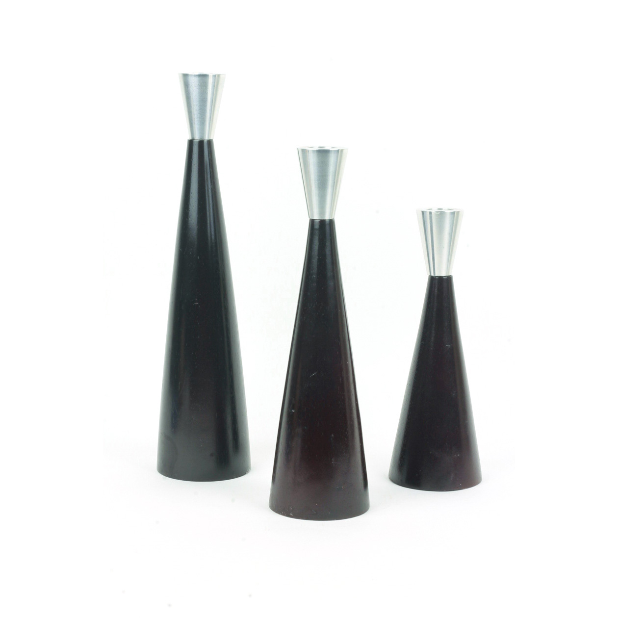 Three Black Wooden Conical Candle Holders
