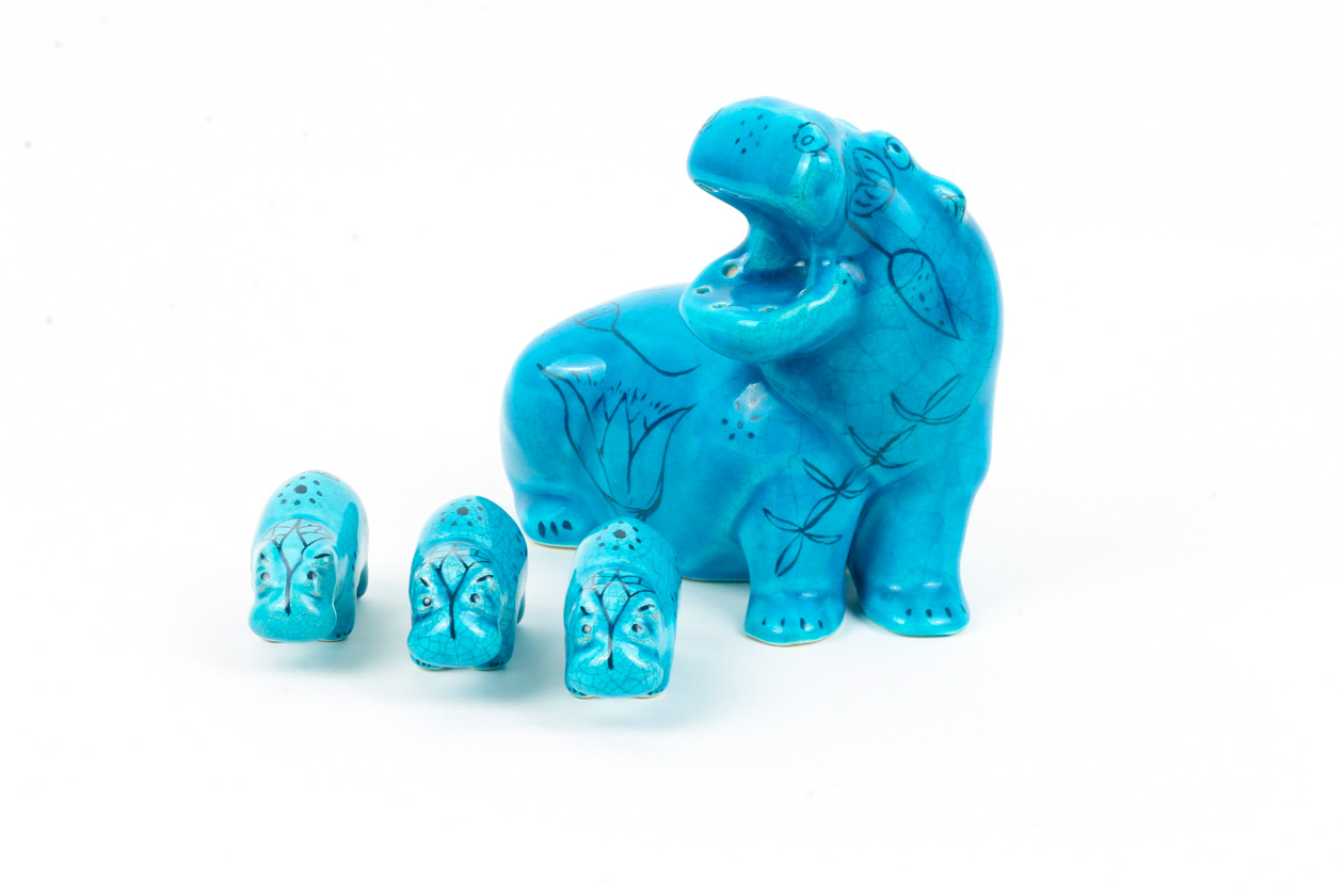 Collection of BMPL Blue Ceramic Hippos