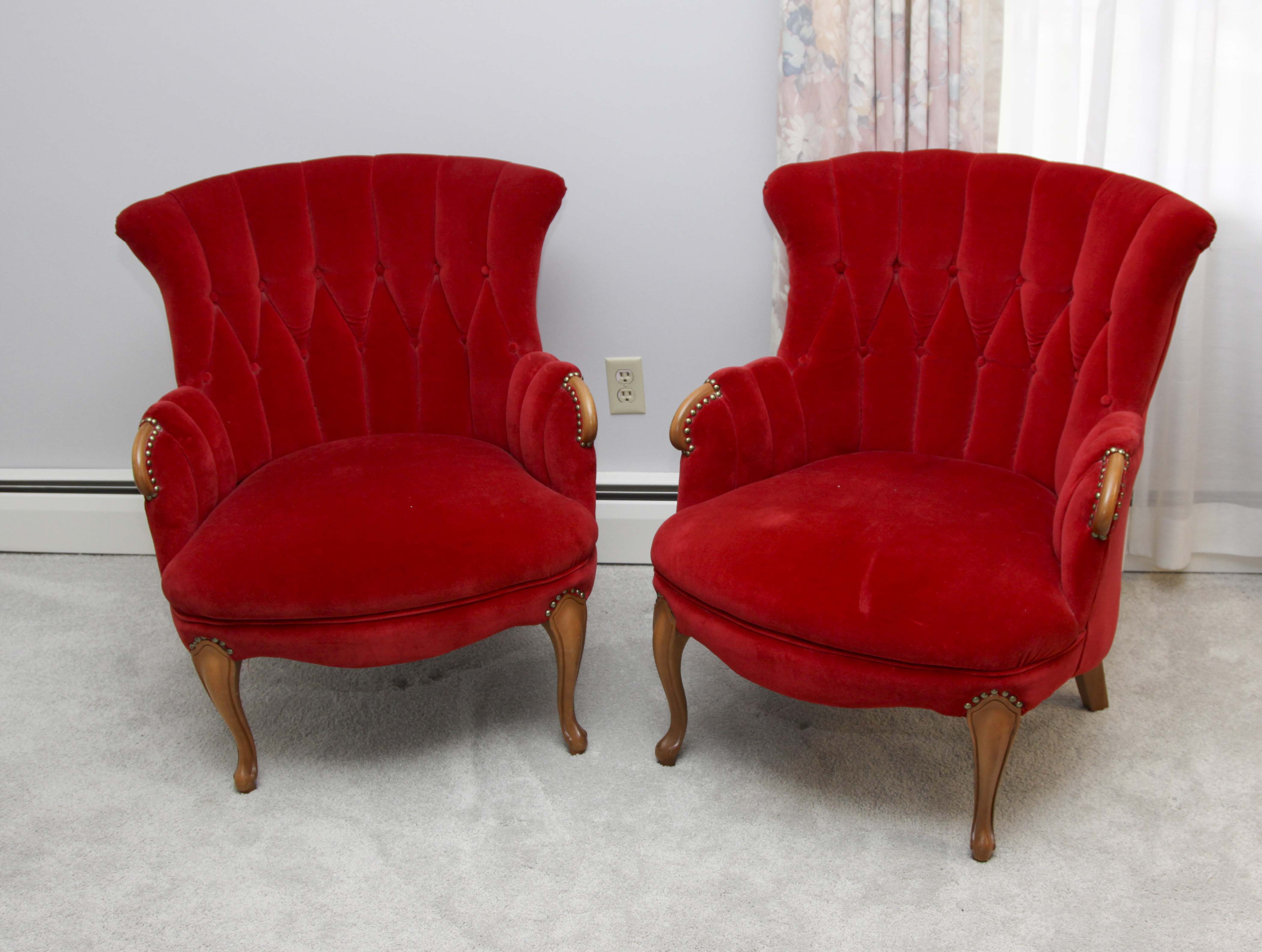 Pair of Victorian Style  Red Velvet Chairs