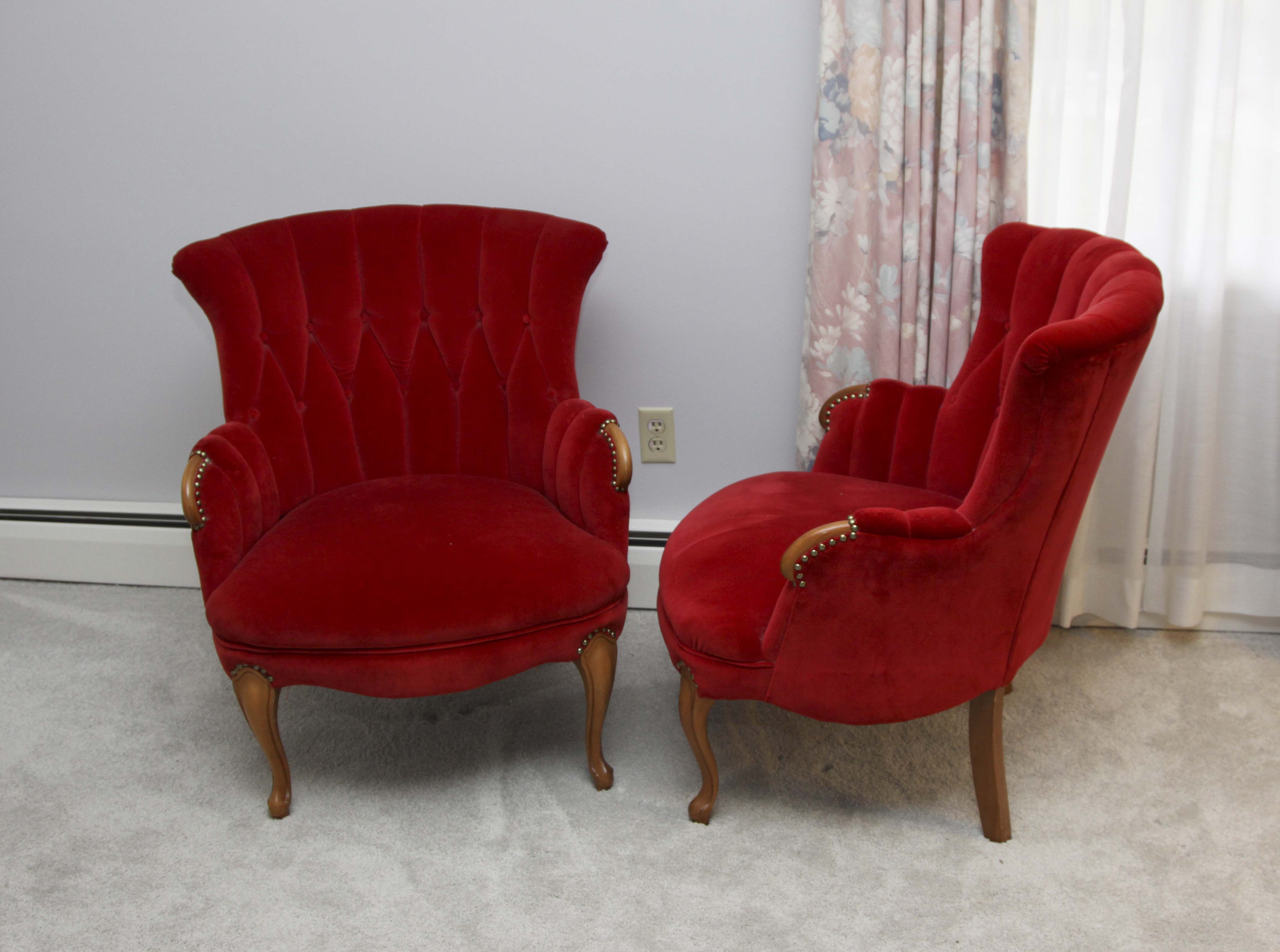Pair of Victorian Style  Red Velvet Chairs