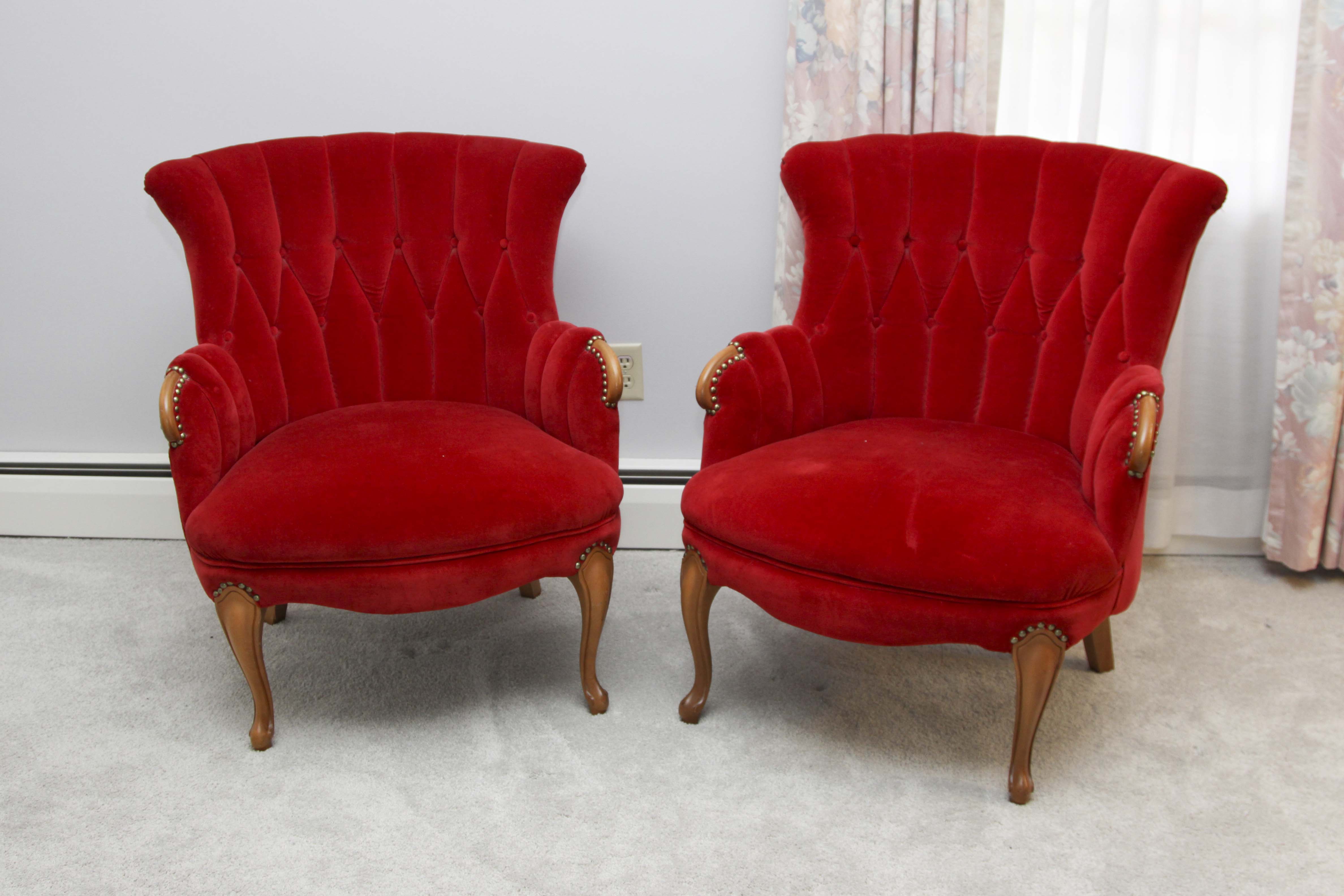 Pair of Victorian Style  Red Velvet Chairs