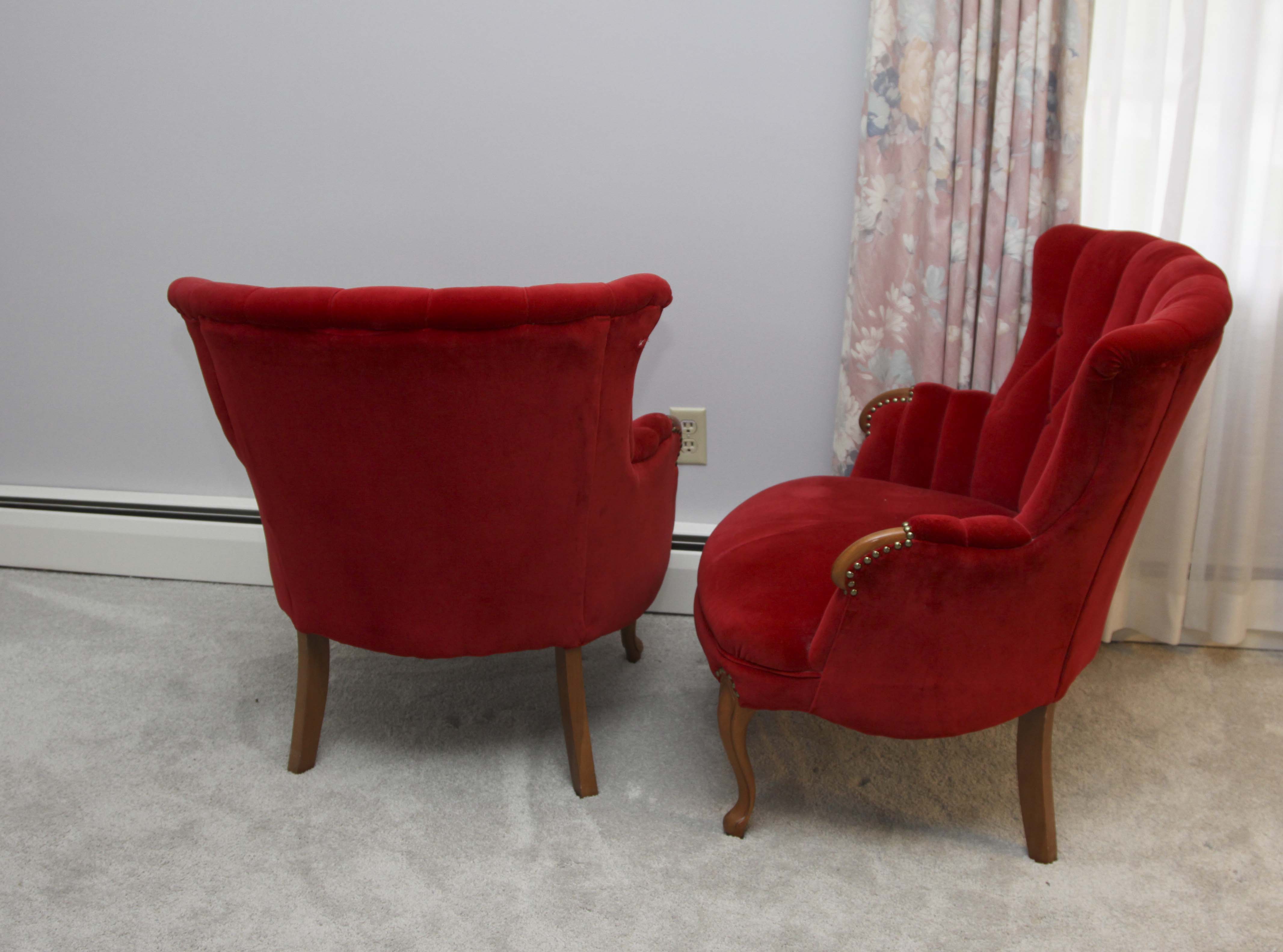 Pair of Victorian Style  Red Velvet Chairs