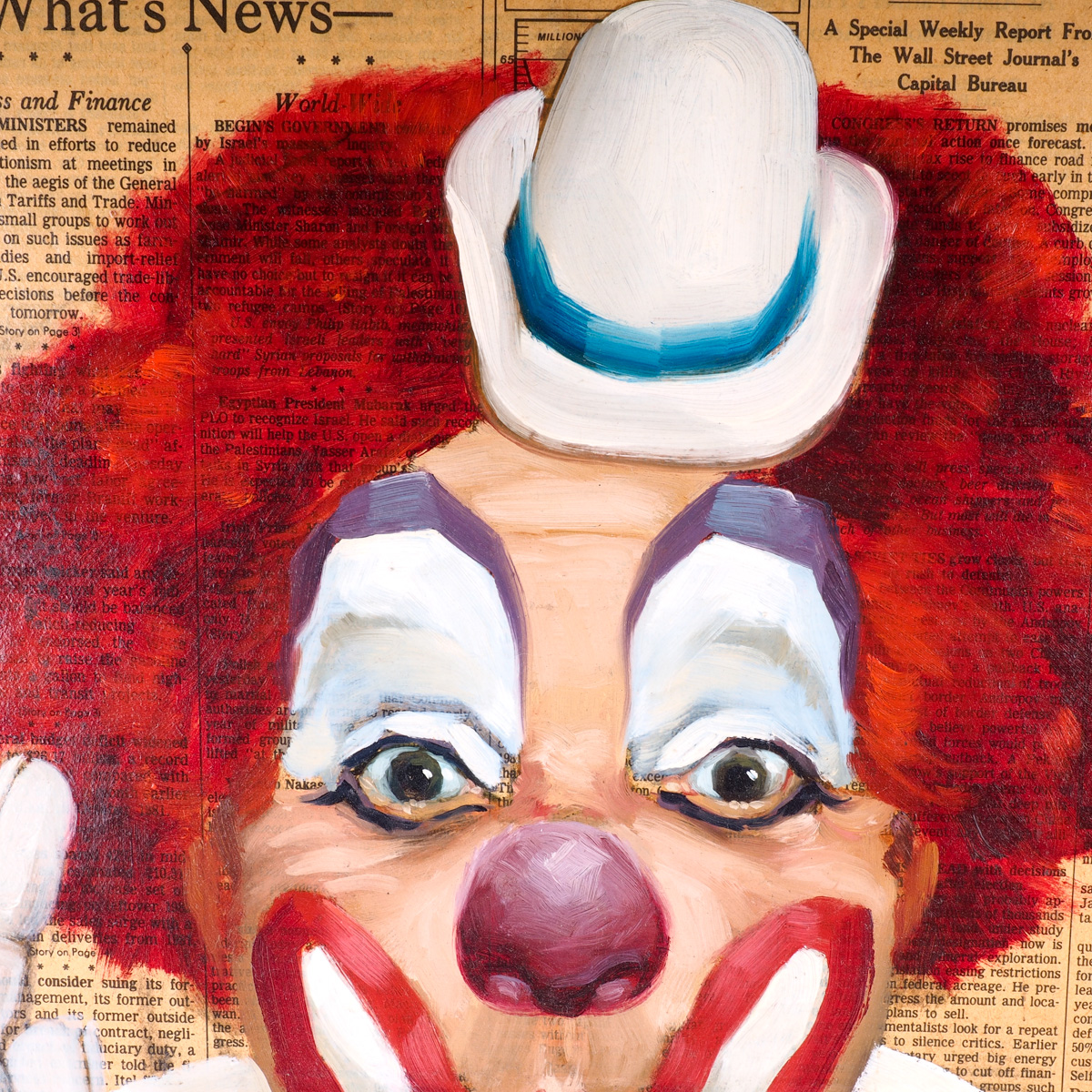 Framed Clown  Oil Portrait on The Wall Street Journal  by John Bernard Alwes
