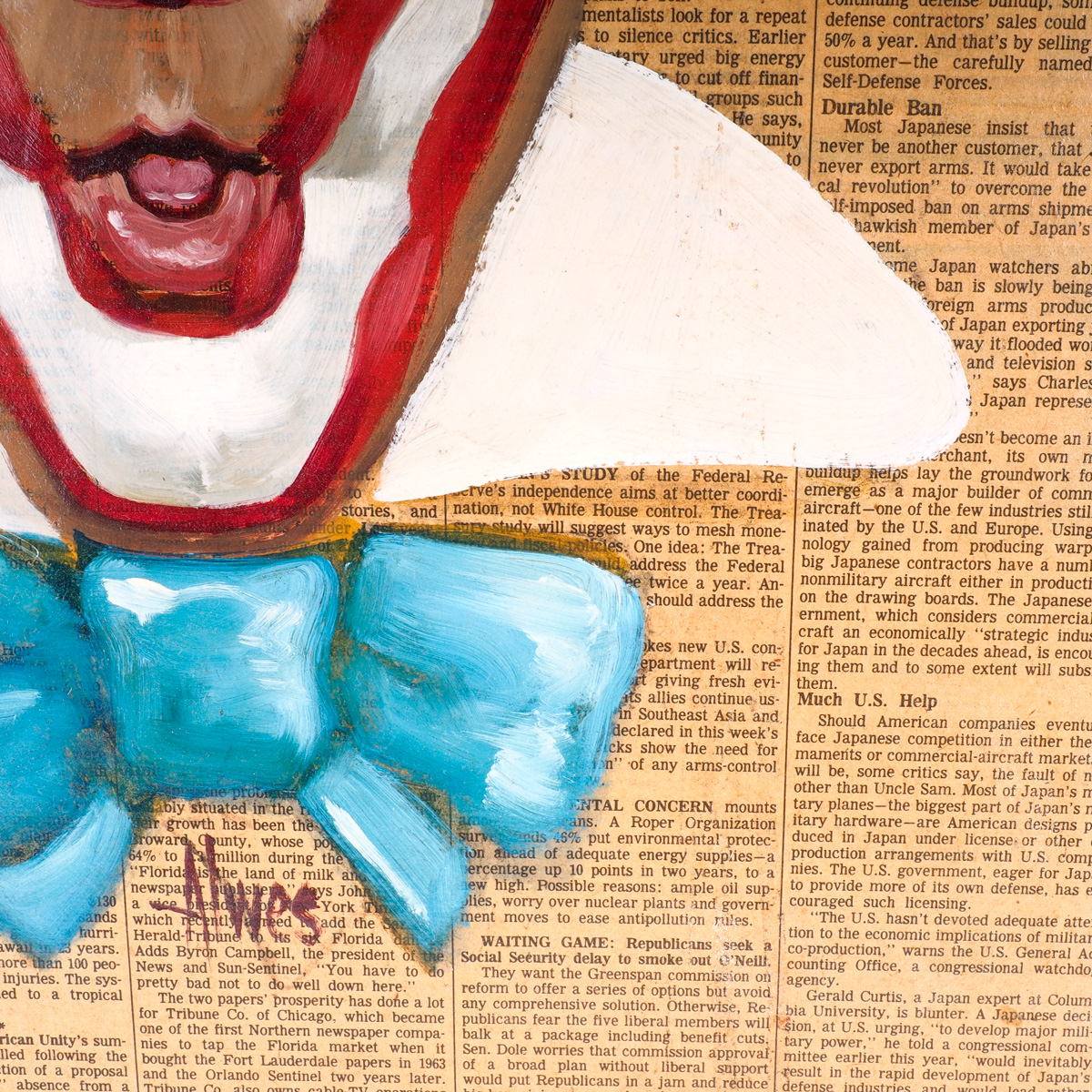 Framed Clown  Oil Portrait on The Wall Street Journal  by John Bernard Alwes