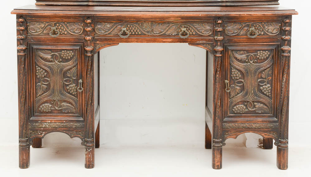 Vintage Ornate Walnut Vanity Desk with Mirror