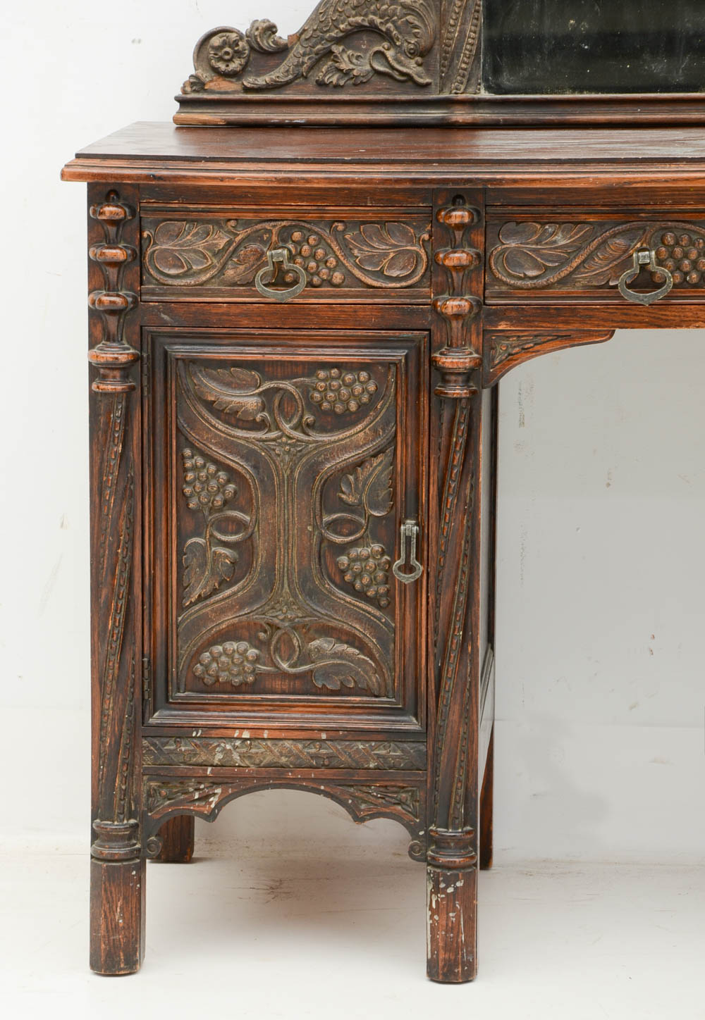 Vintage Ornate Walnut Vanity Desk with Mirror