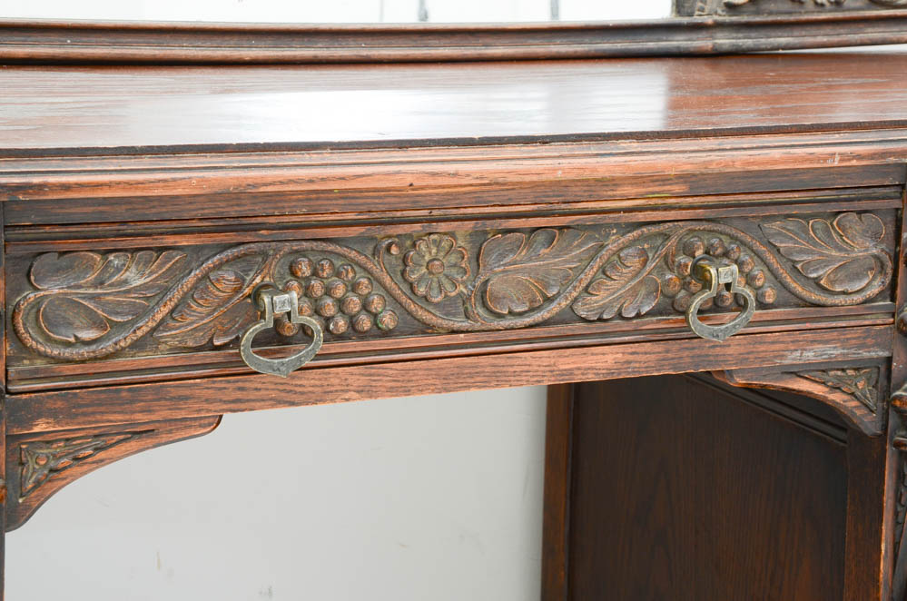 Vintage Ornate Walnut Vanity Desk with Mirror