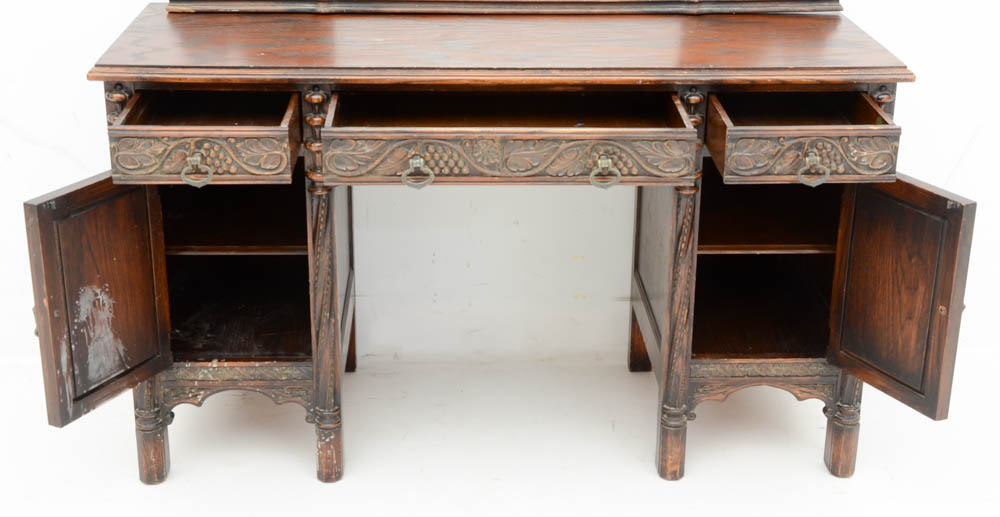 Vintage Ornate Walnut Vanity Desk with Mirror