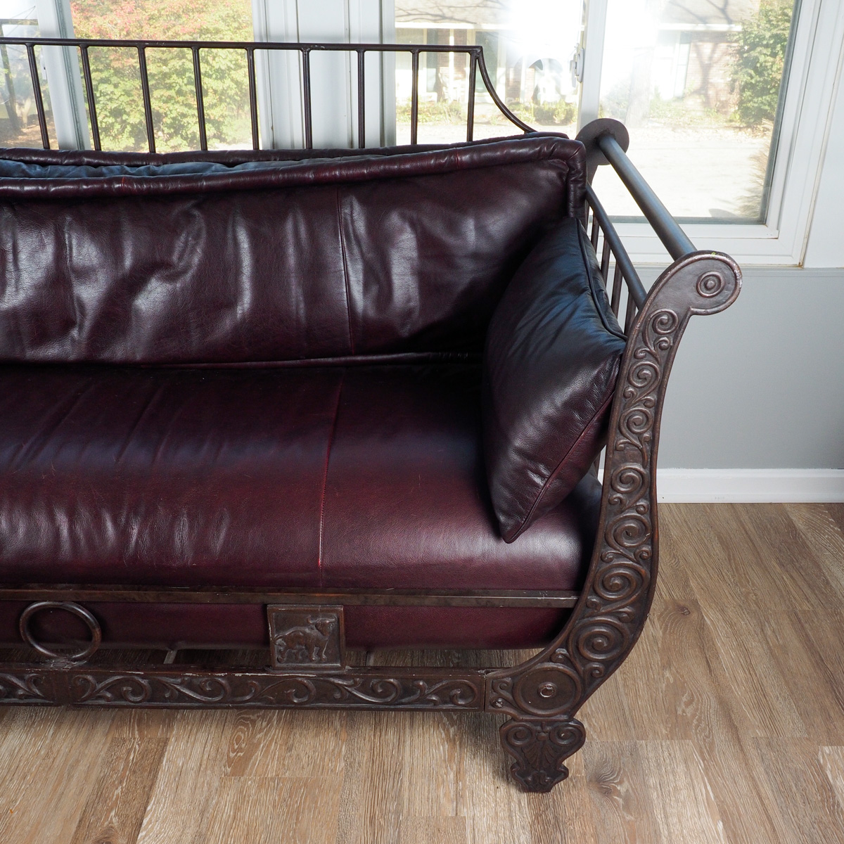 Chocolate Leather "Ernest Hemingway" Iron Sofa By Thomasville