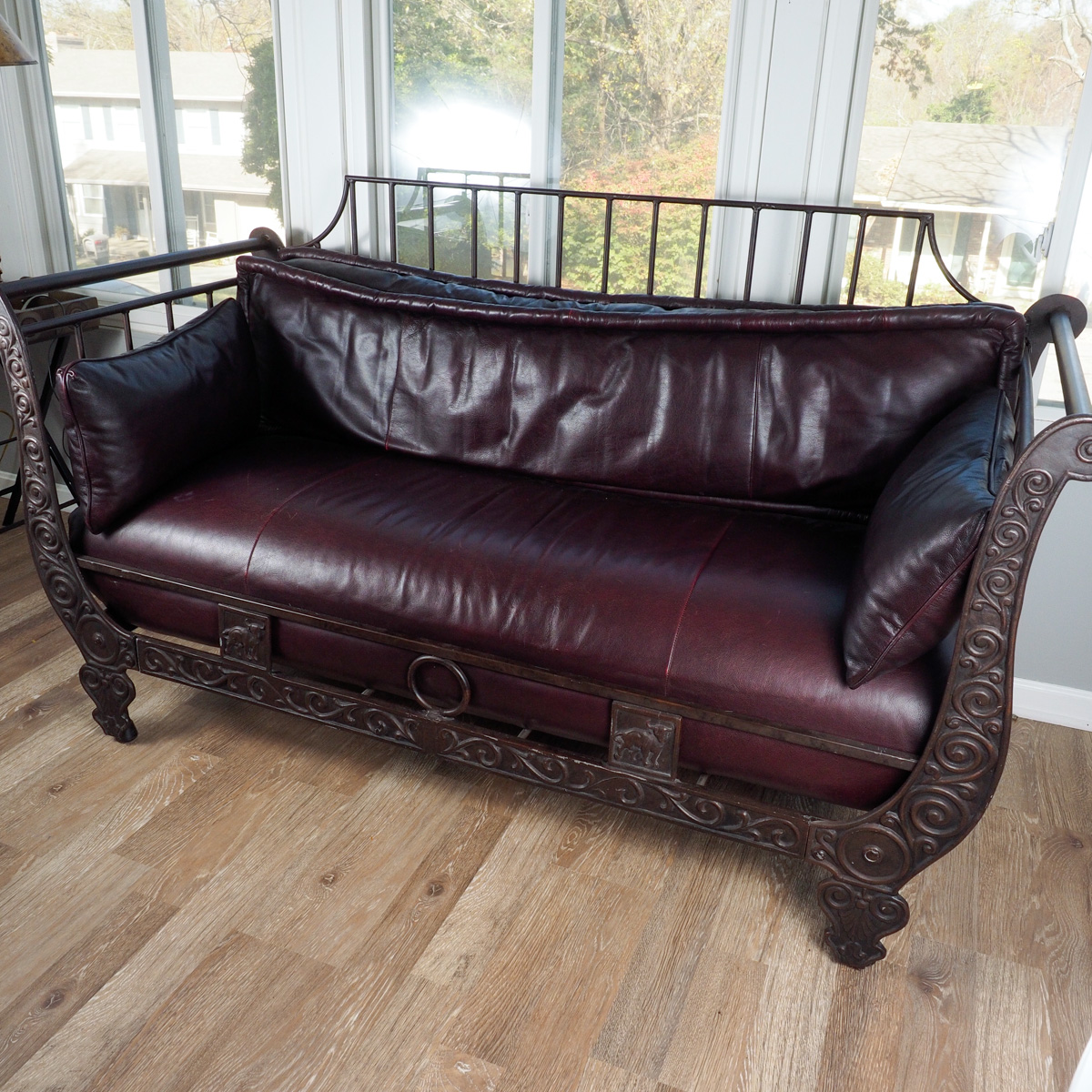 Chocolate Leather "Ernest Hemingway" Iron Sofa By Thomasville