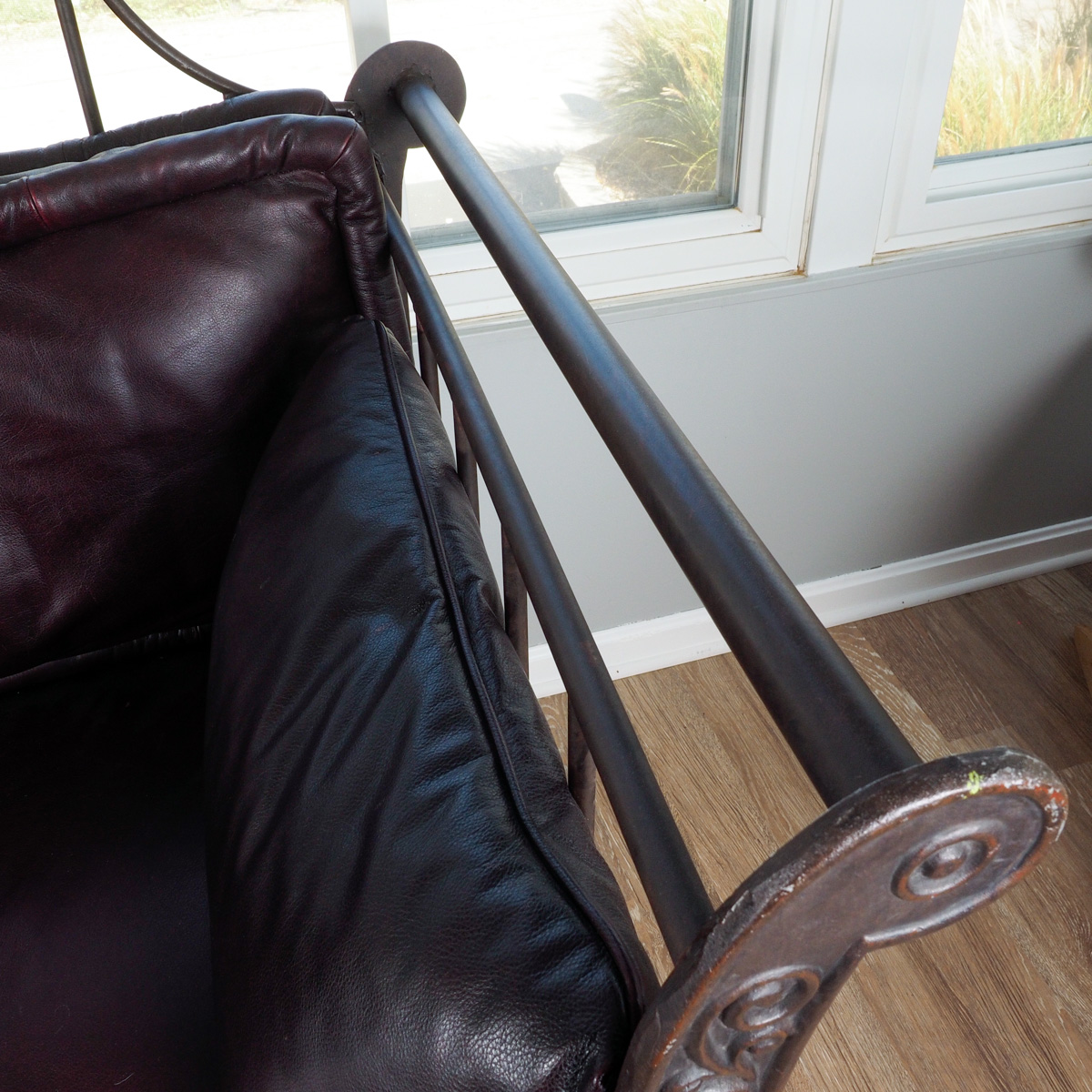 Chocolate Leather "Ernest Hemingway" Iron Sofa By Thomasville