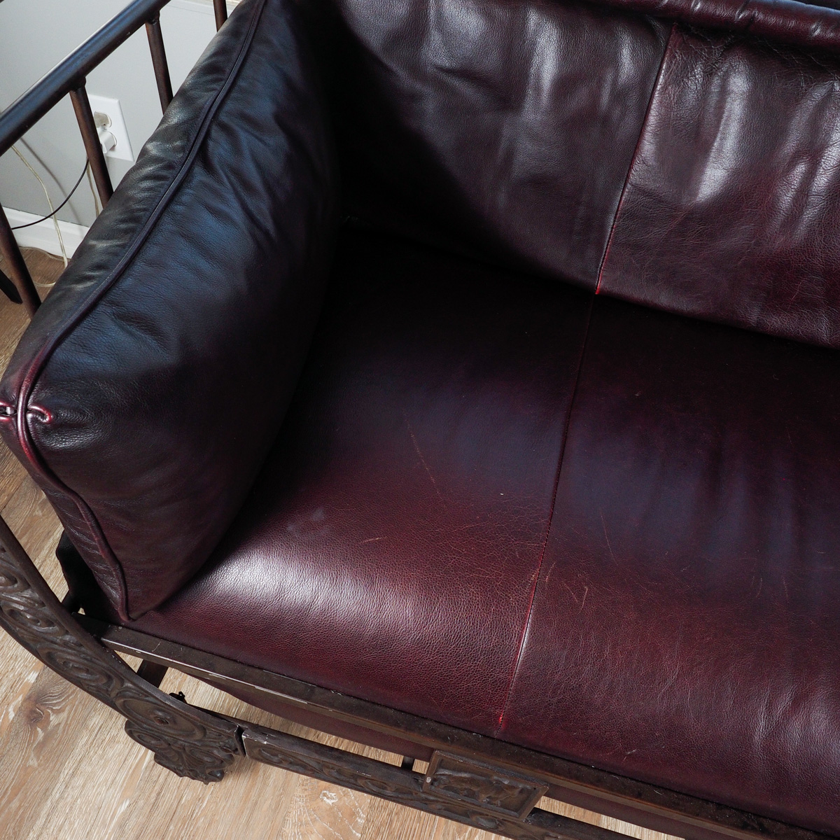 Chocolate Leather "Ernest Hemingway" Iron Sofa By Thomasville