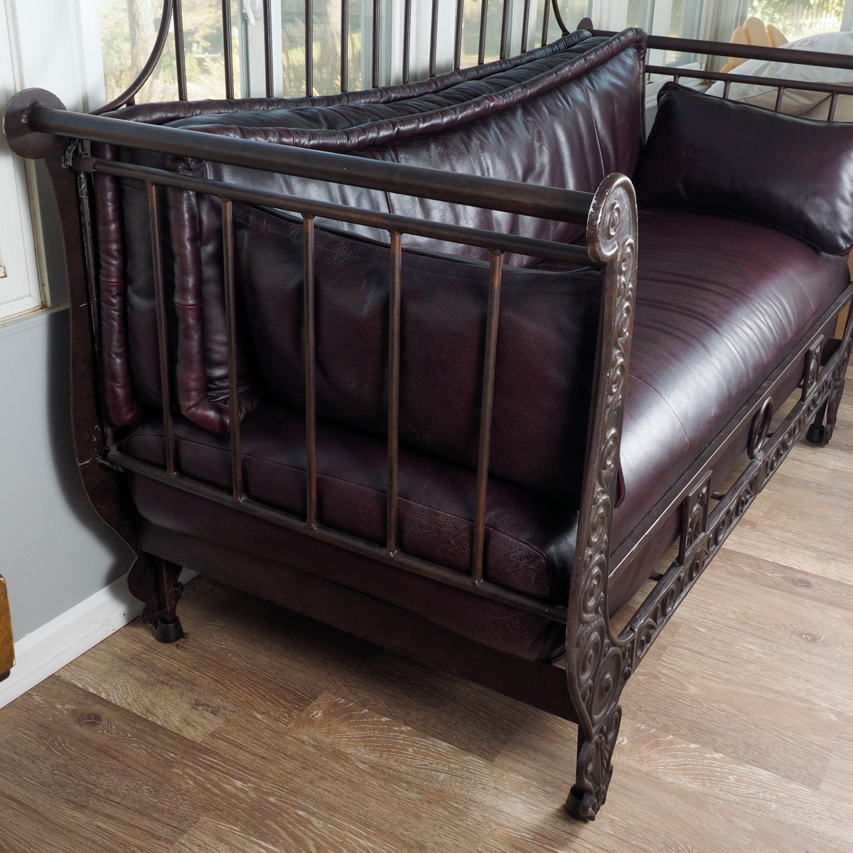 Chocolate Leather "Ernest Hemingway" Iron Sofa By Thomasville