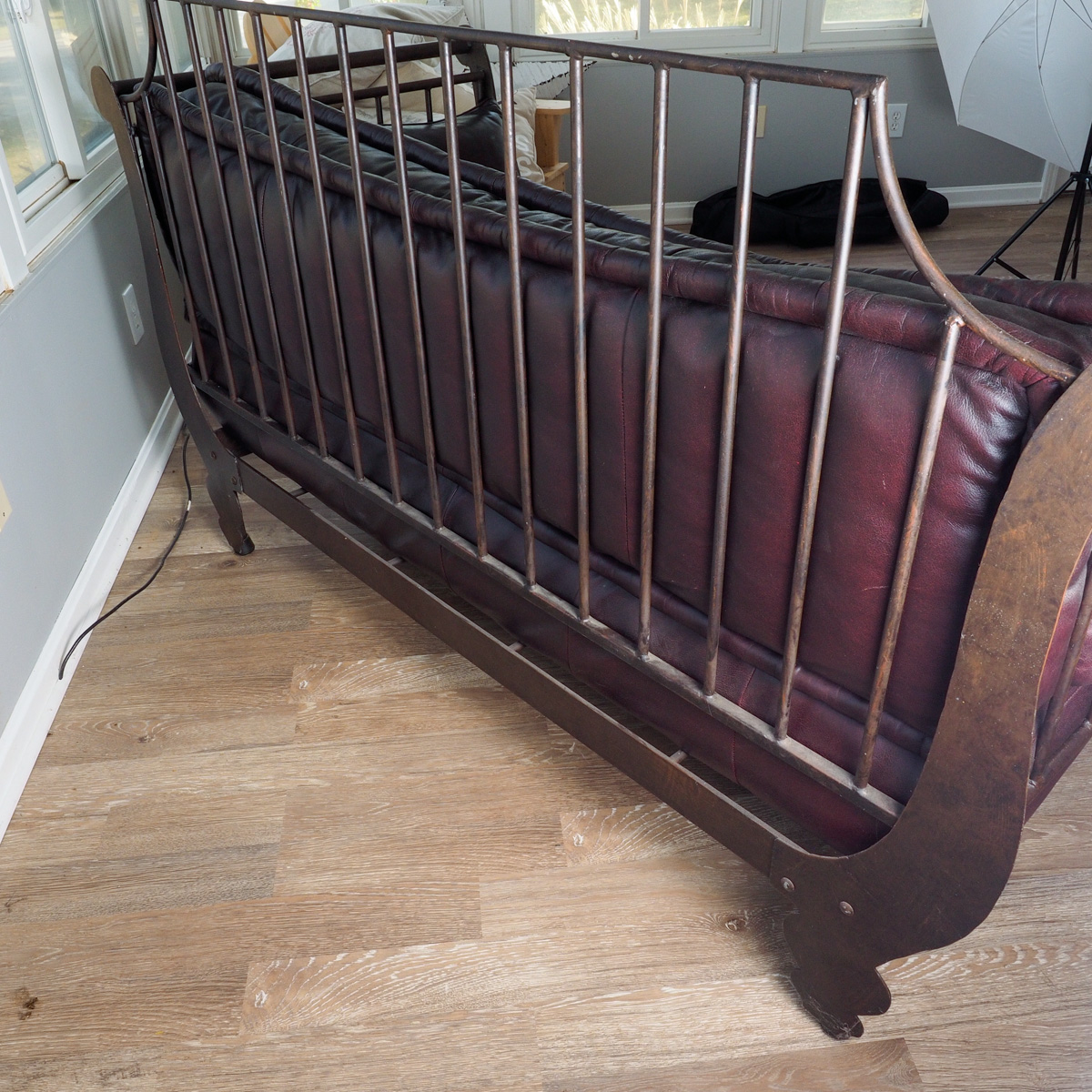 Chocolate Leather "Ernest Hemingway" Iron Sofa By Thomasville
