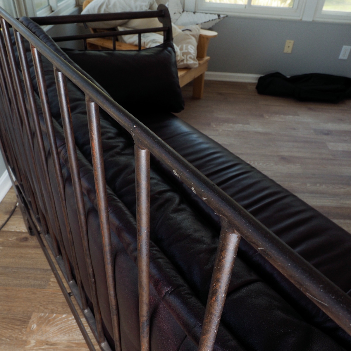 Chocolate Leather "Ernest Hemingway" Iron Sofa By Thomasville