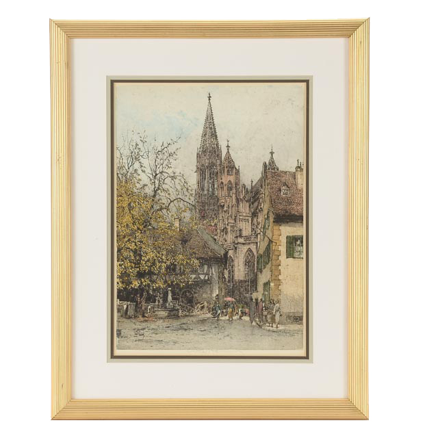 Luigi Kasimir Signed Aquatint Etching "Freiburg Cathedral"