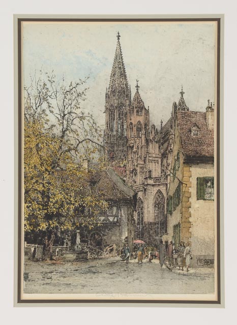 Luigi Kasimir Signed Aquatint Etching "Freiburg Cathedral"