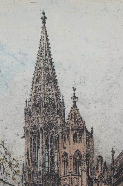 Luigi Kasimir Signed Aquatint Etching "Freiburg Cathedral"