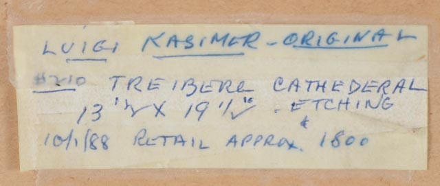 Luigi Kasimir Signed Aquatint Etching "Freiburg Cathedral"