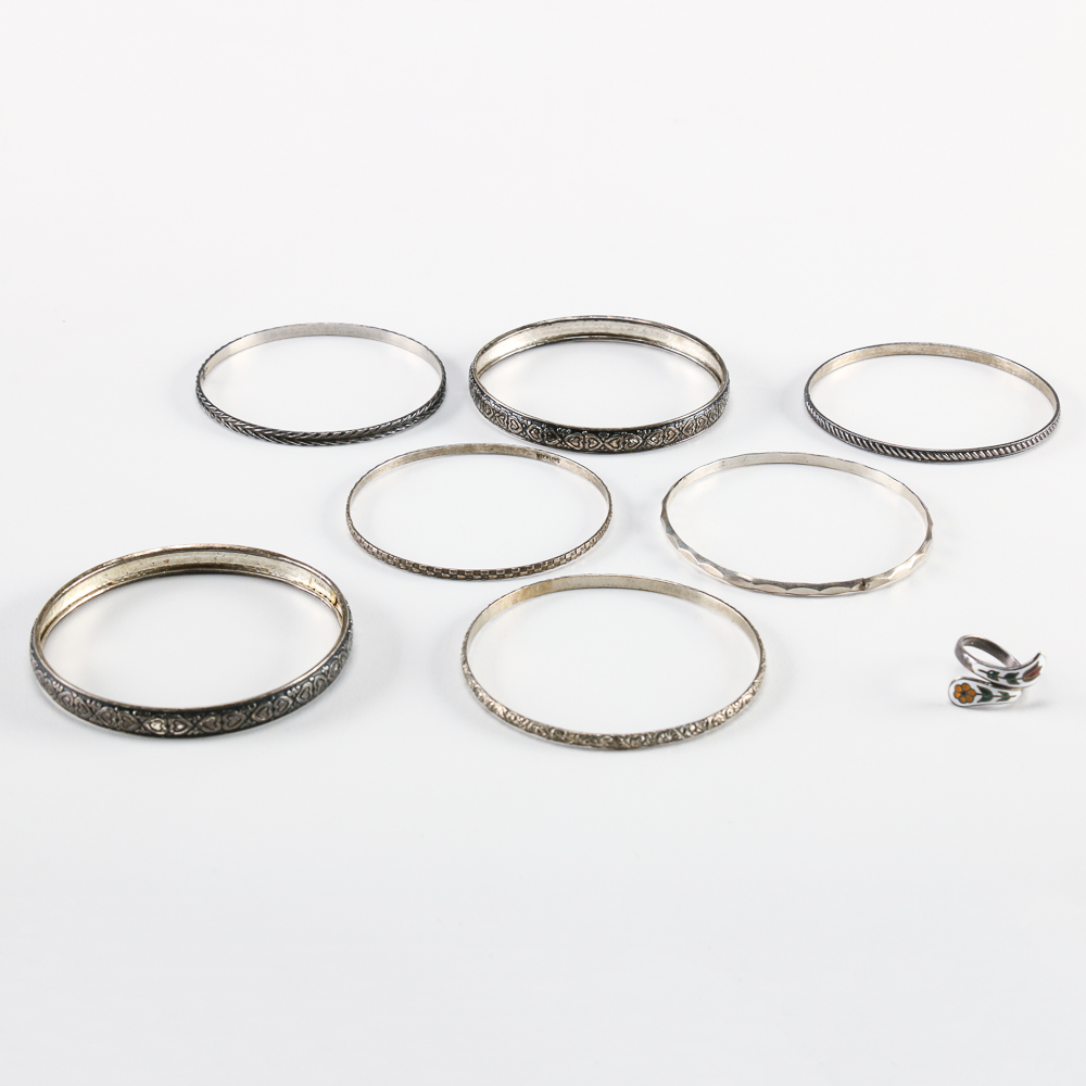 Sterling Silver Bangle Bracelets and Ring