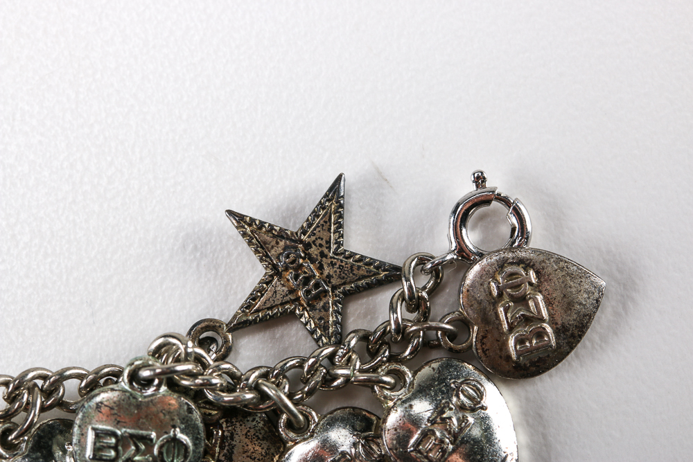Sterling Sorority Charm Bracelet and Pins