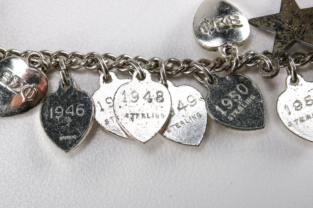 Sterling Sorority Charm Bracelet and Pins