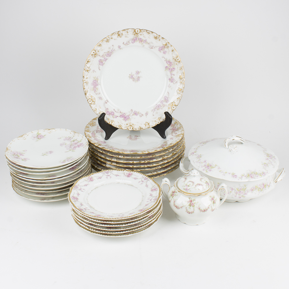 Assortment of Haviland and Limoges Pink Floral Dishes