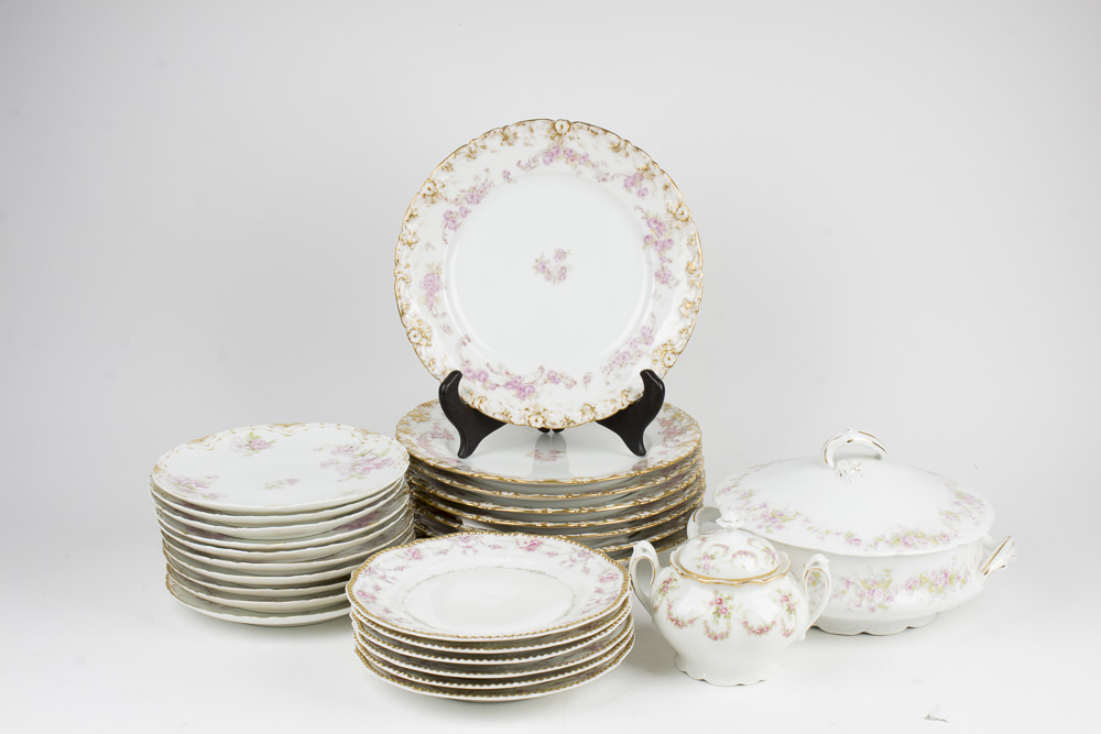 Assortment of Haviland and Limoges Pink Floral Dishes