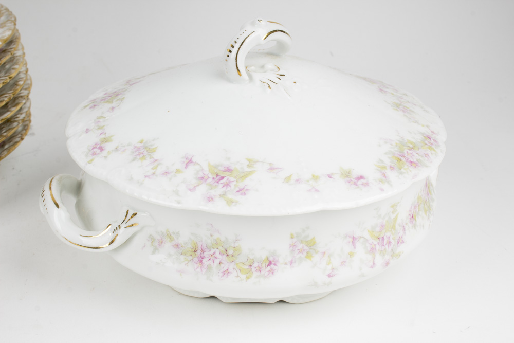 Assortment of Haviland and Limoges Pink Floral Dishes