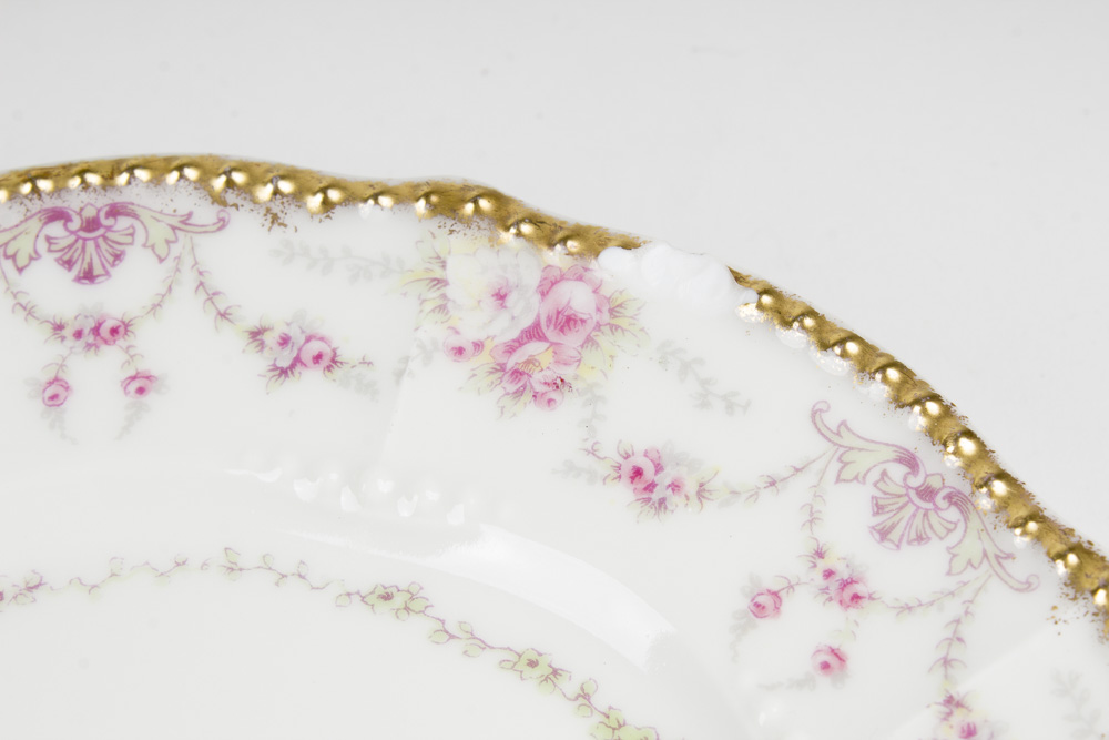 Assortment of Haviland and Limoges Pink Floral Dishes