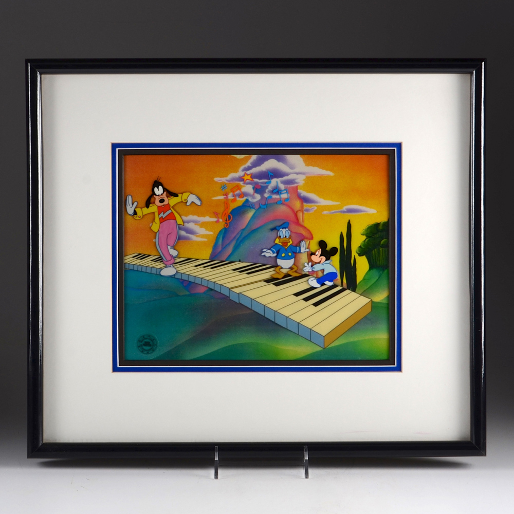 Hand Painted Disney Production Cell of Mickey Mouse, Goofy and Donald Duck