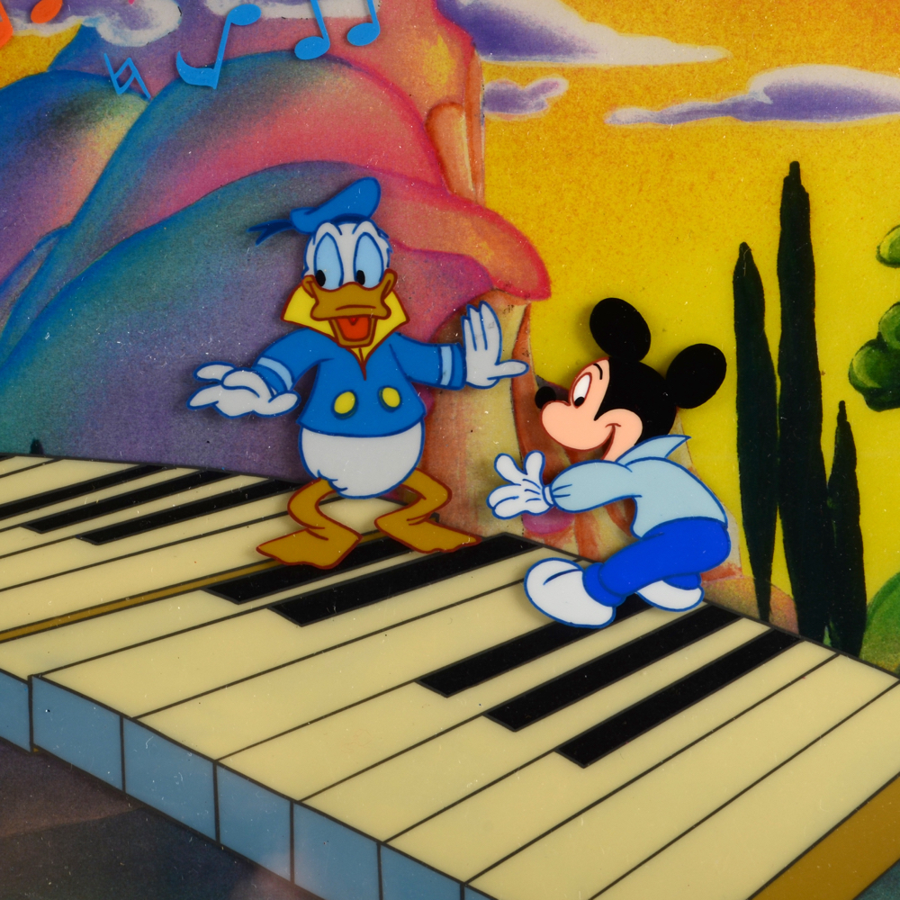 Hand Painted Disney Production Cell of Mickey Mouse, Goofy and Donald Duck
