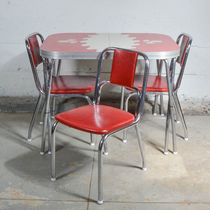 Vintage 1950s Red Formica Table and Three Chairs EBTH