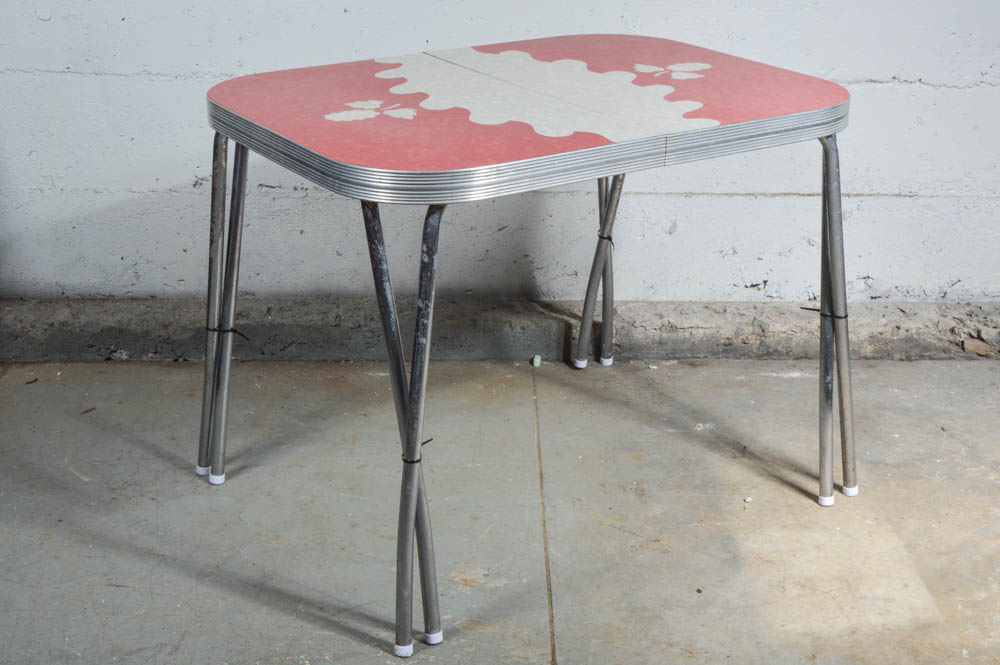 Vintage 1950s Red Formica Table and Three Chairs