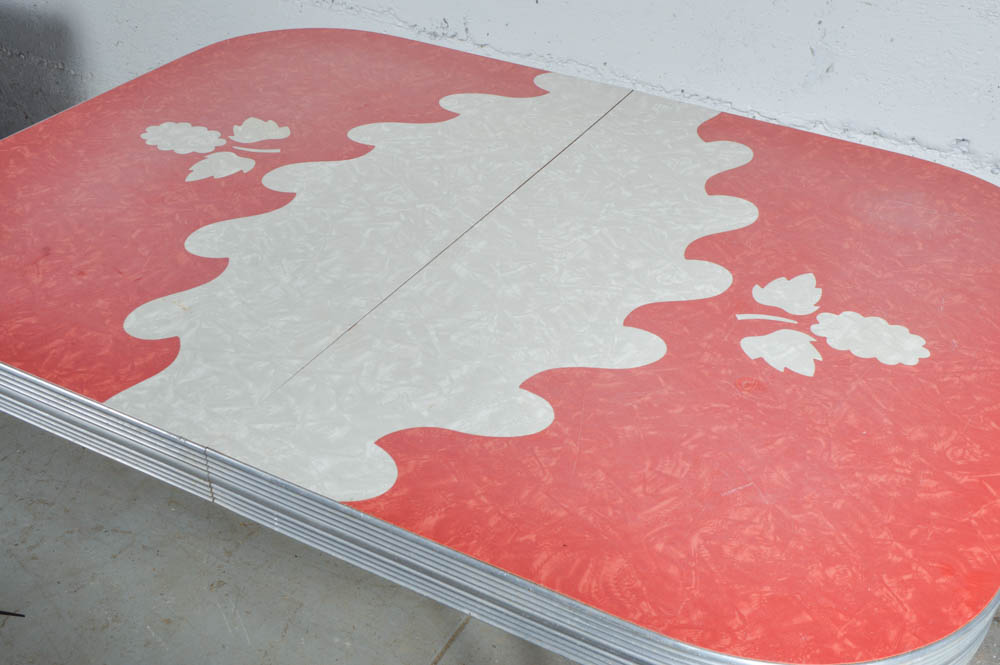 Vintage 1950s Red Formica Table and Three Chairs