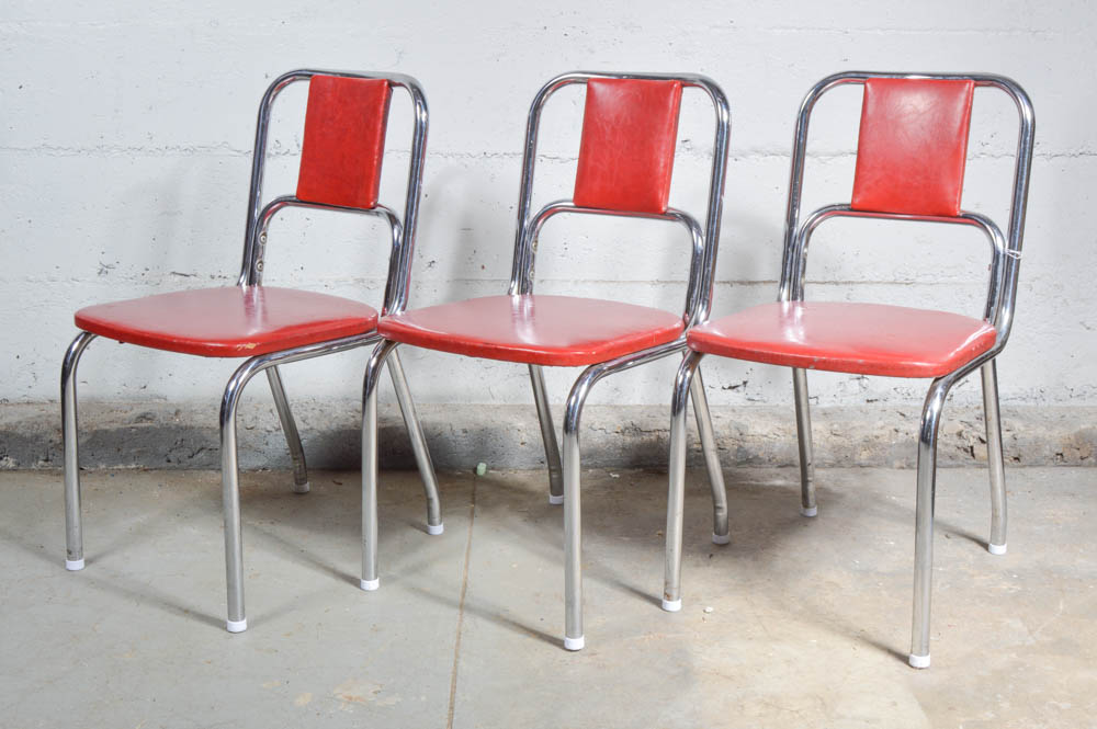 Vintage 1950s Red Formica Table and Three Chairs