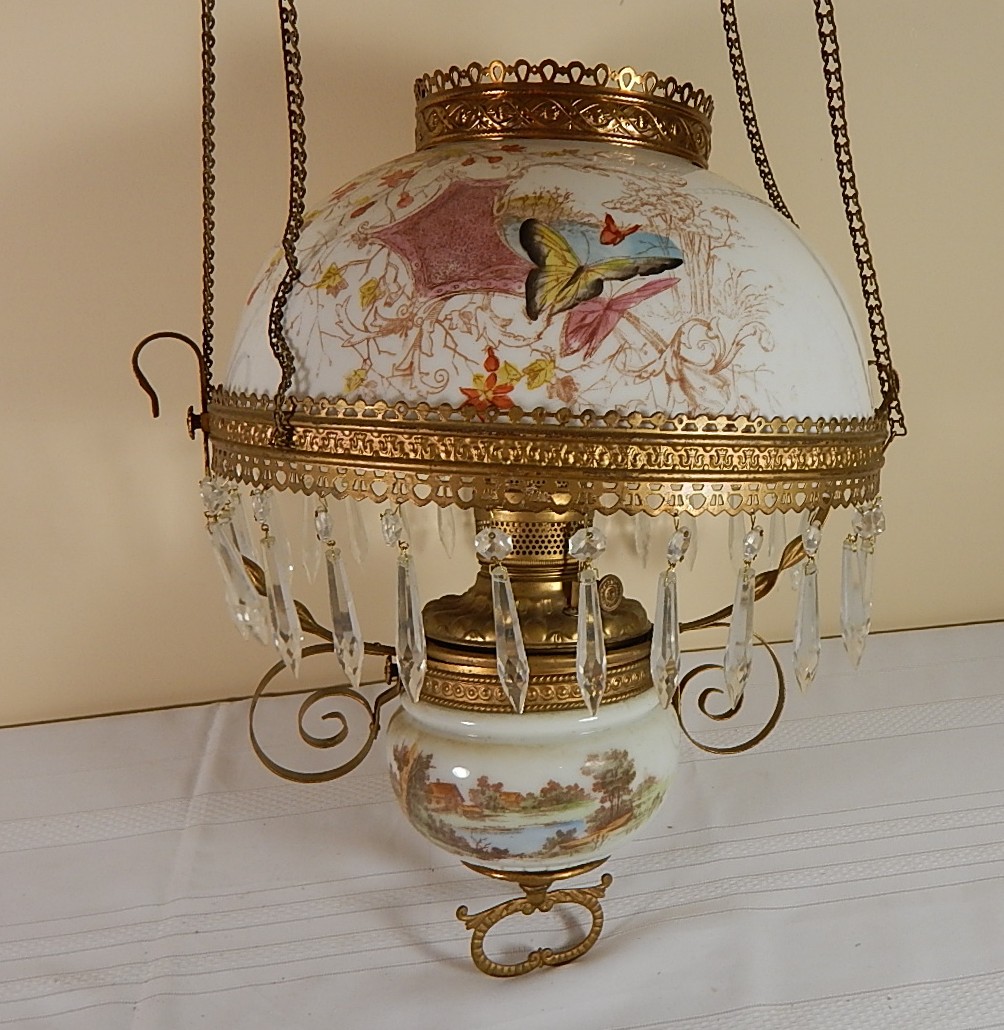Antique Victorian Hanging Oil Lamp