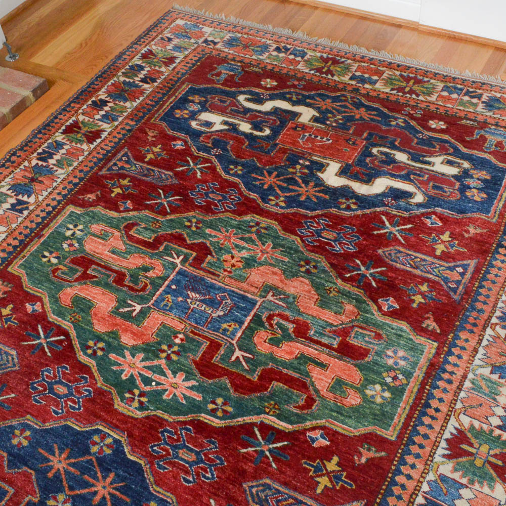 Exceptional Handwoven Kazak Cloud-band Chondzoresk Area Rug