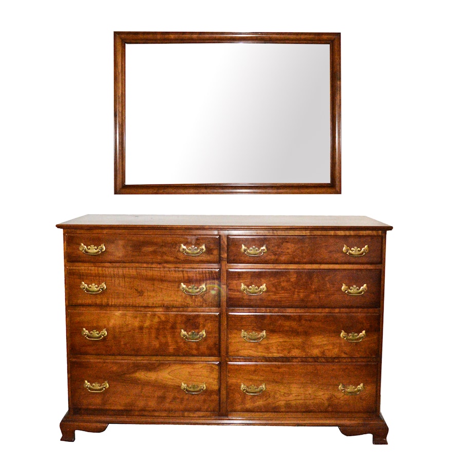 Stickley Cherry Wood Chest of Drawers and Mirror