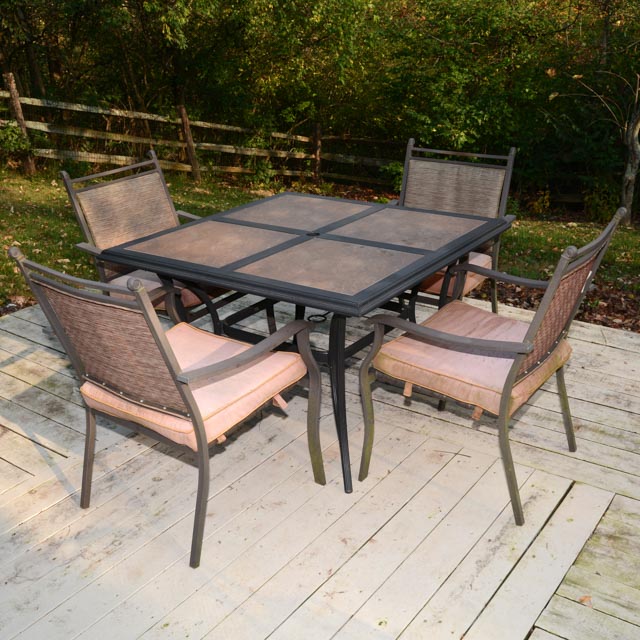 Cast Aluminum Tile Top Patio Table and Chairs